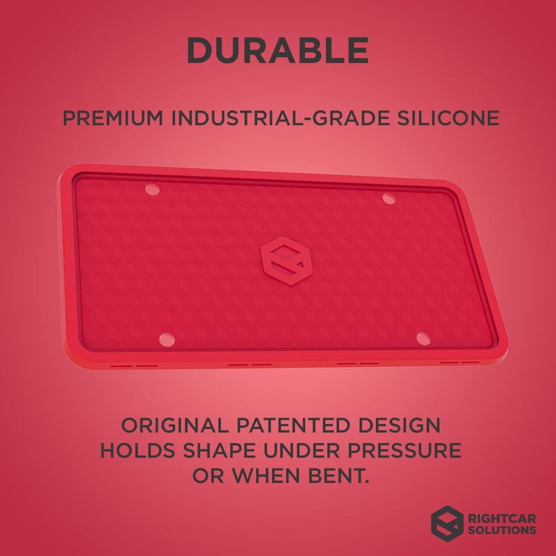 Rightcar Solutions Silicone License Plate Frames | The Original Premium Grade Silicone Car Plate Frame | Rust Proof, Rattle Proof, Weather Proof License Plate Holder (Red) - Image 2